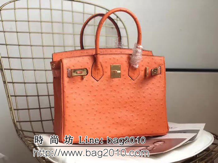 愛馬仕Hermes原版牛皮鴕鳥紋 Birkin 鉑金包 時尚手提包 0AM1013